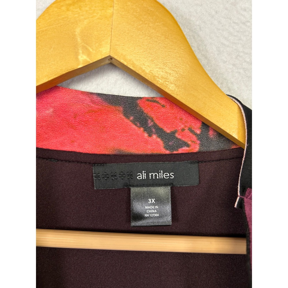 Artistic Lagenlook Ali Miles Womens 3X Red Mixed Print Open Front Jacket Travel - Picture 3 of 11